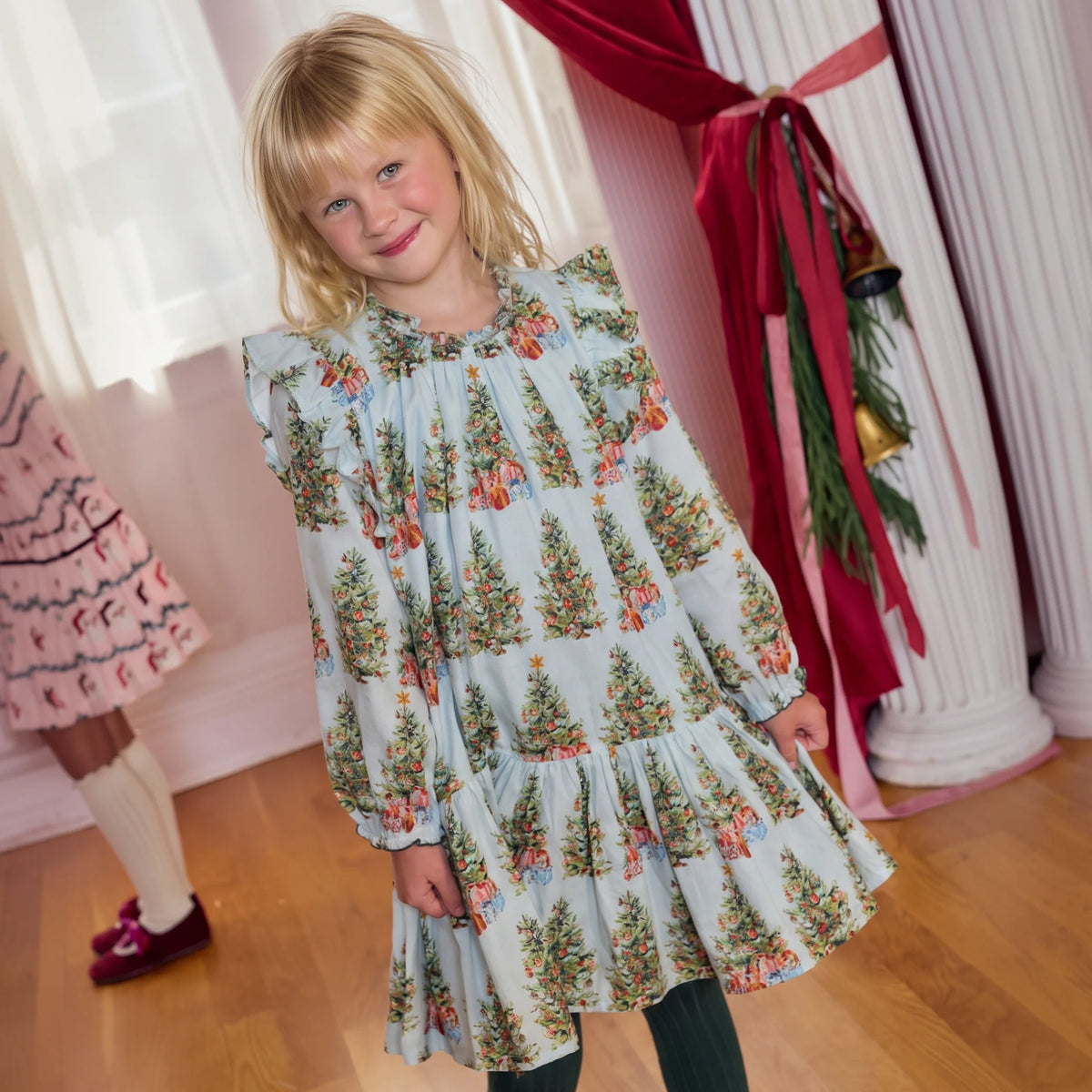 Girls Harper Dress Trees and Presents