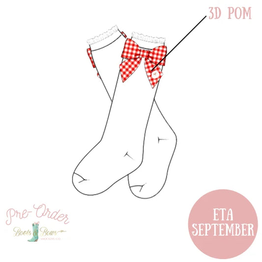 Girls Red Gingham Santa Bow Socks