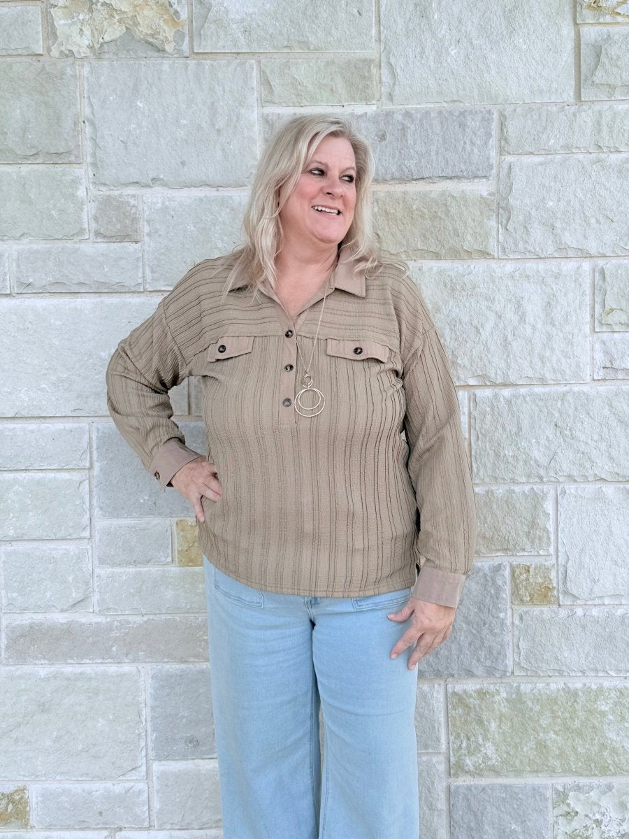 Half Button Down Knit Top