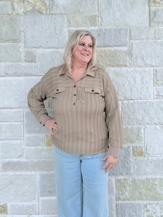 Half Button Down Knit Top