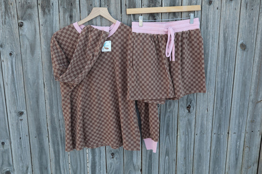 Just The Basics Brown & Pink Trim Two Piece Set