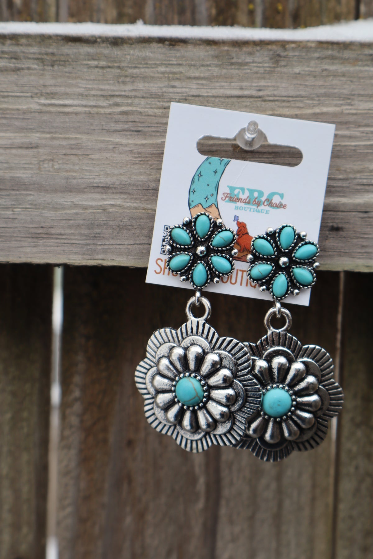 Laura Jean Turquoise & Silver Rhinestone Post Drop Earrings