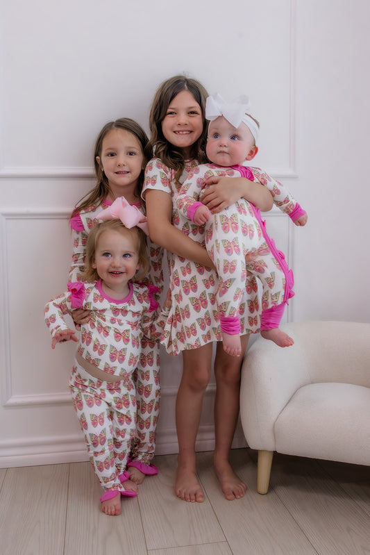 Girls Butterfly Double Zipper Romper