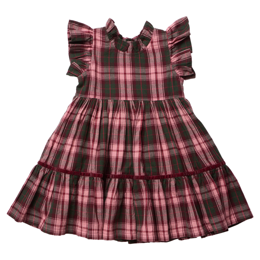 Girls Jennifer Dress Burgundy Tartan