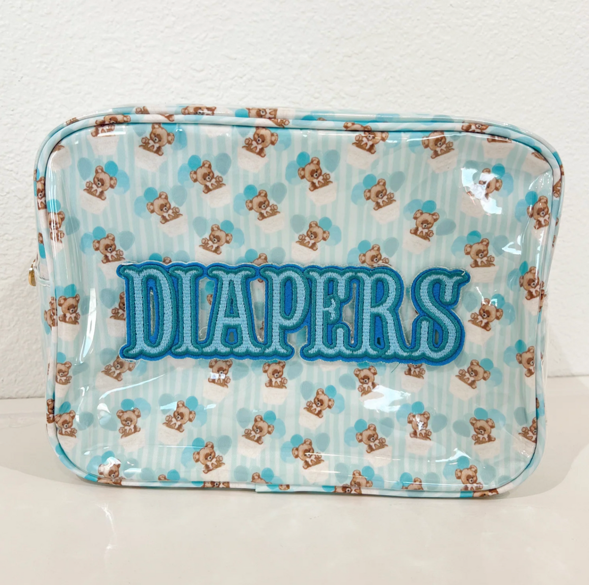 XL Clear Coat Diaper Bag - Blue Teddy Bears