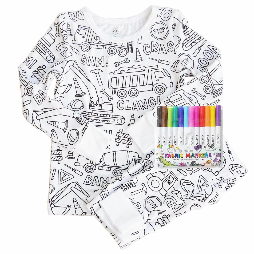 Colorable Two Piece Pajama Set | Construction Zone